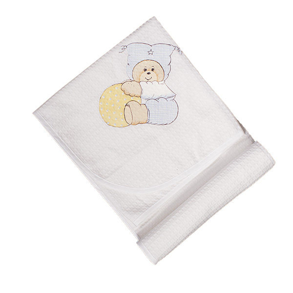 Πικέ Βαμβακερή Κουβέρτα Λευκή με Σχέδιο Αρλεκίνος Σιελ