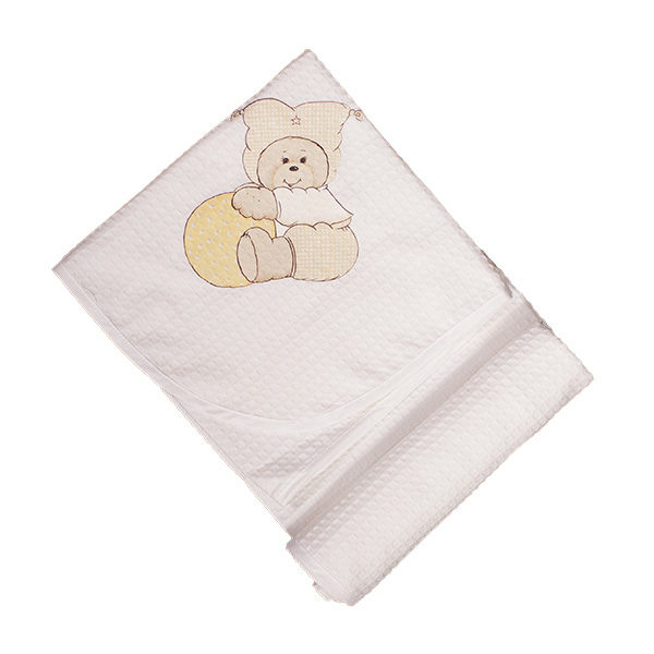 Πικέ Βαμβακερή Κουβέρτα Λευκή με Σχέδιο Αρλεκίνος Μπεζ