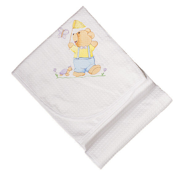 Πικέ Βαμβακερή Κουβέρτα Λευκή με Σχέδιο Απόχη Σιελ