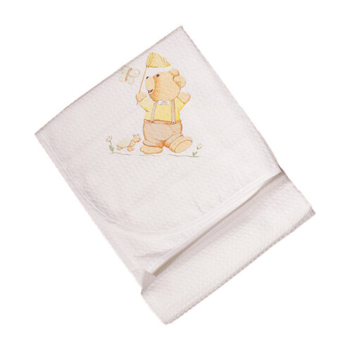 Πικέ Βαμβακερή Κουβέρτα Λευκή με Σχέδιο Ζοο Ροζ | Mother Baby