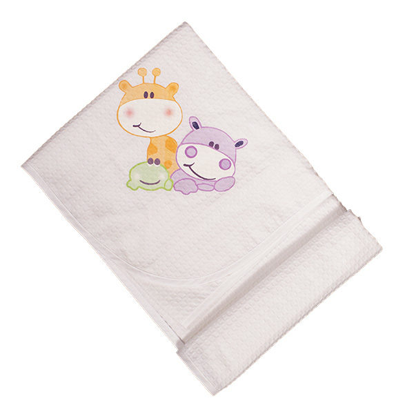 Πικέ Βαμβακερή Κουβέρτα Λευκή με Σχέδιο Ζοο Ροζ
