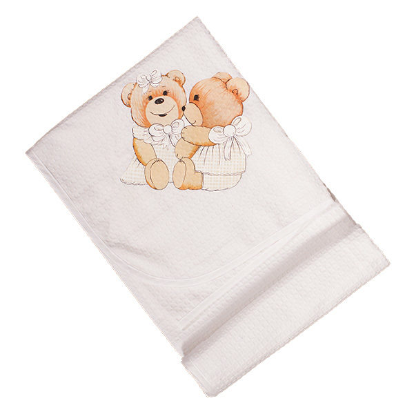 Πικέ Βαμβακερή Κουβέρτα Λευκή με Σχέδιο Brownies