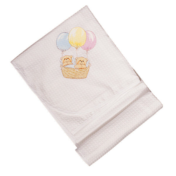 Πικέ Βαμβακερή Κουβέρτα Λευκή με Σχέδιο Μπαλόνι