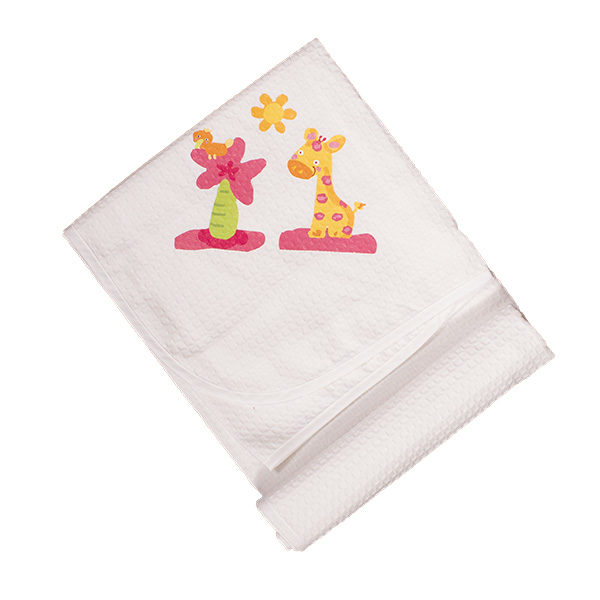 Πικέ Βαμβακερή Κουβέρτα Λευκή με Σχέδιο Jungle Ροζ