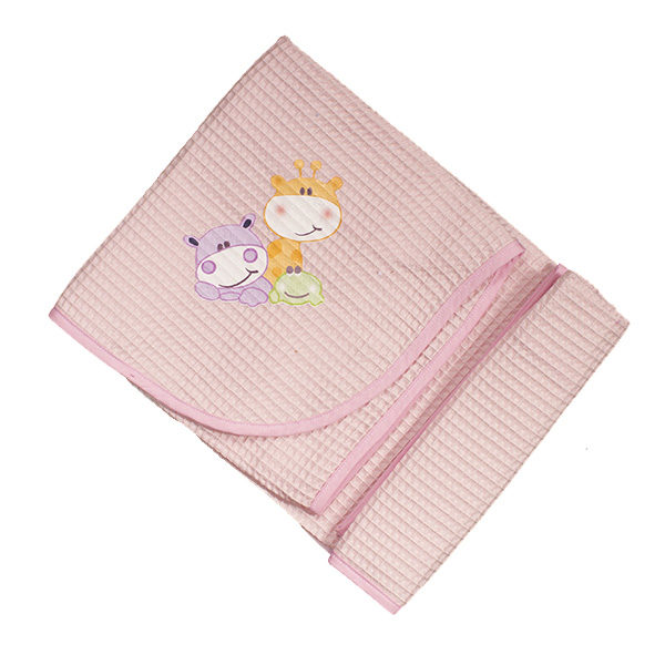 Πικέ Βαμβακερή Κουβέρτα Ροζ με Σχέδιο Ζοο Ροζ