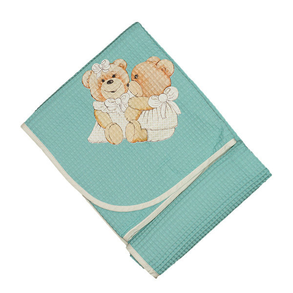 Πικέ Βαμβακερή Κουβέρτα Turquoise με Σχέδιο Brownies