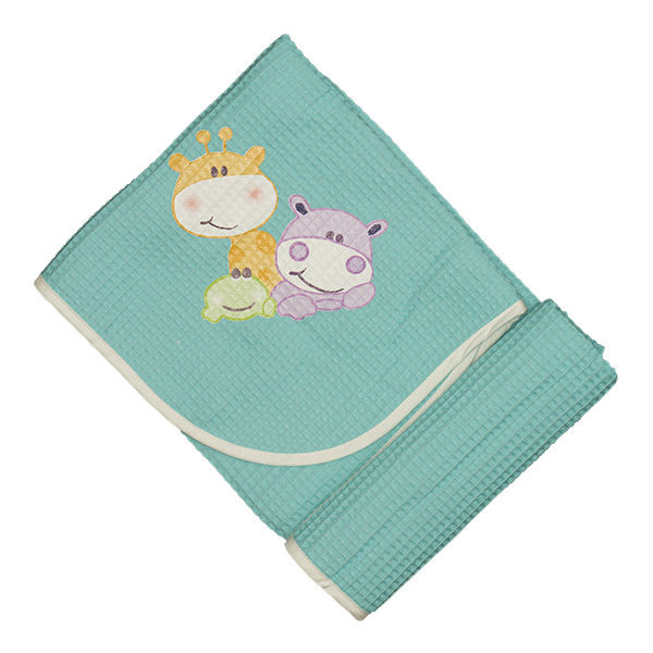 Πικέ Βαμβακερή Κουβέρτα Turquoise με Σχέδιο Zoo Ροζ