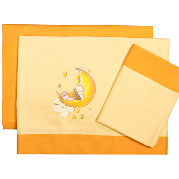 Σετ Σεντόνια Κούνιας, Φεγγάρι Πορτοκαλί 3 τεμ. 74x140εκ.