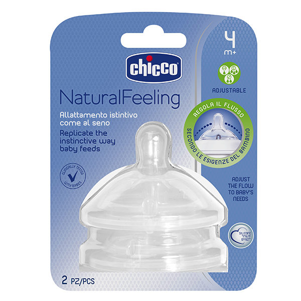 Θηλή Σιλικόνη Chicco Natural Feeling Ρυθμιζόμενη Ροή 4m+ (2τεμ)
