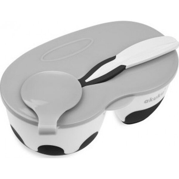 Μπολάκι με Χώρισμα και Κουτάλι,Akuku Άσπρο/Μαύρο