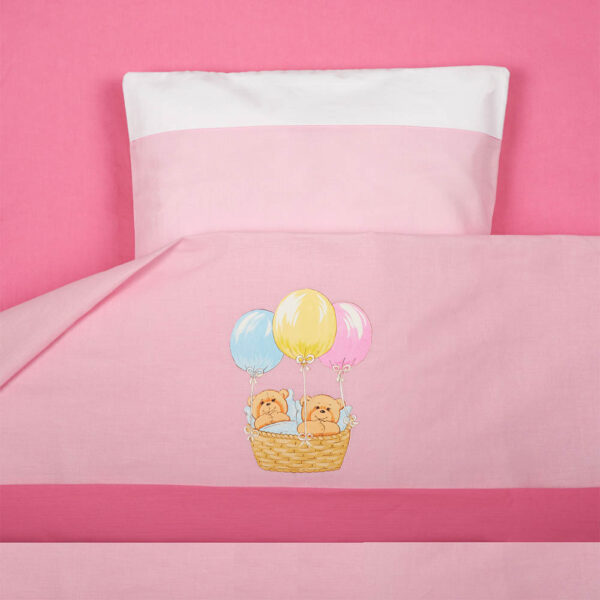 Σετ Σεντόνια Κούνιας Βαμβακερά Μπαλόνια Ροζ 3τεμ.