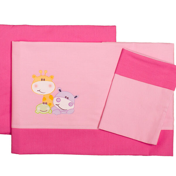 Σετ Σεντόνια Κούνιας Βαμβακερά Ζοο ροζ 3τεμ.