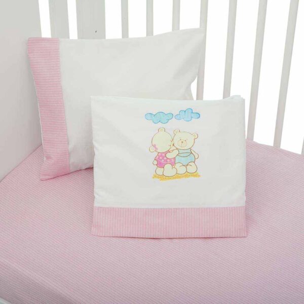 Σετ Σεντόνια Κούνιας Βαμβακερά Διδυμάκια Ροζ 3 τεμ.