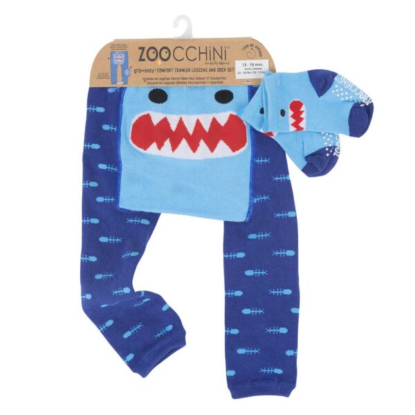 Zoocchini Ρούχα για Μπουσούλημα Grip+Easy Crawler Pants & Socks Set – Sherman the Shark 6-12m