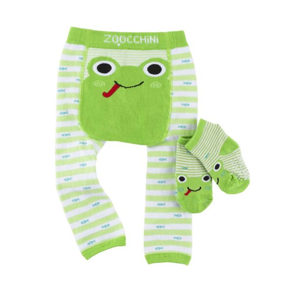 Zoocchini Ρούχα για Μπουσούλημα Grip+Easy Crawler Pants & Socks Set – Flippy the Frog 6-12m