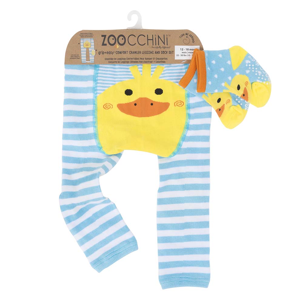 Zoocchini Ρούχα για Μπουσούλημα Grip+Easy Crawler Pants & Socks Set  –Puddles the Duck 12-18m | Mother Baby