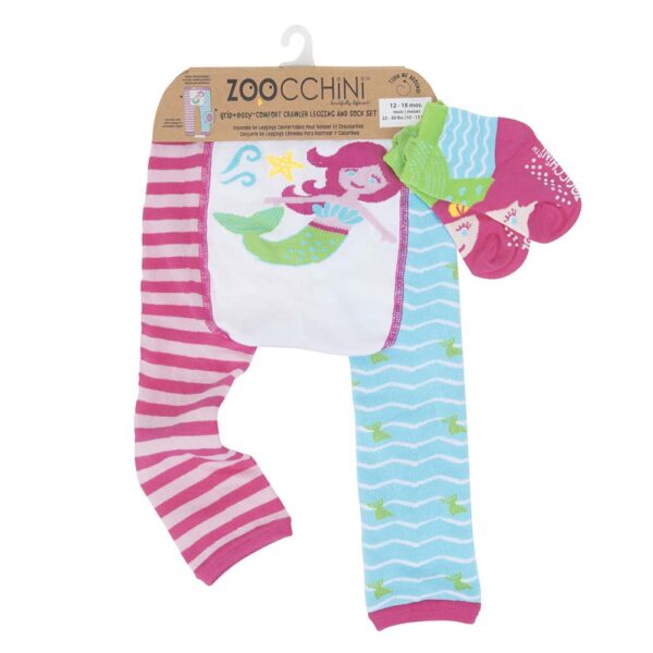 Zoocchini Ρούχα για Μπουσούλημα Grip+Easy Crawler Pants & Socks Set –Marietta the Mermaid 12-18m