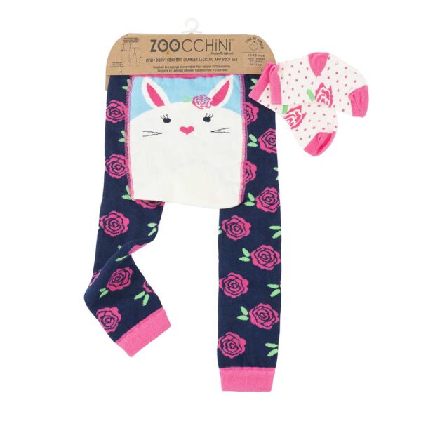 Zoocchini Ρούχα για Μπουσούλημα Grip+Easy Crawler Pants & Socks Set –Bella the Bunny12-18m
