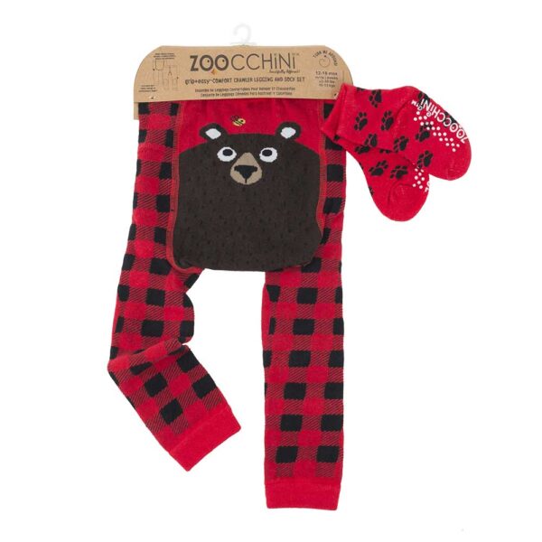 Zoocchini Ρούχα για Μπουσούλημα Grip+Easy Crawler Pants & Socks Set –Bosley the Bear 6-12m