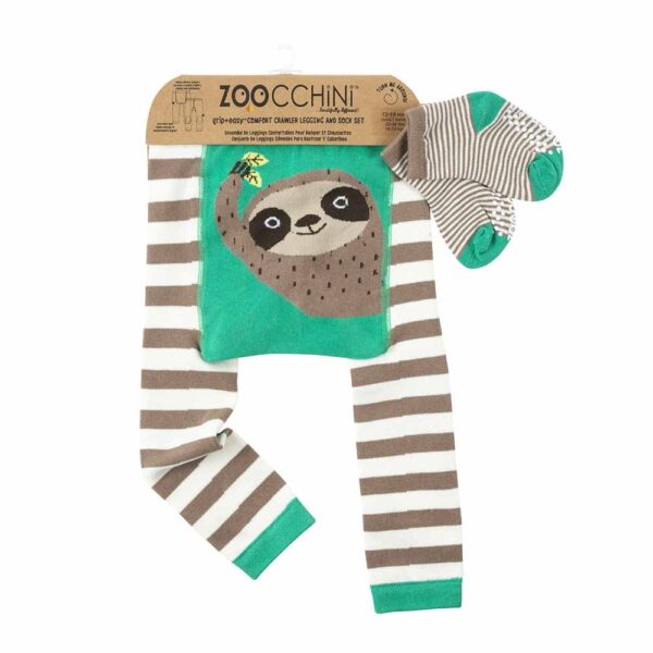 Zoocchini Ρούχα για Μπουσούλημα Grip+Easy Crawler Pants & Socks Set –Silas the Sloth 12-18m