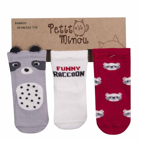 Καλτσάκια Bamboo για Αγόρι Petit Minou Funny Raccoon 3τεμ