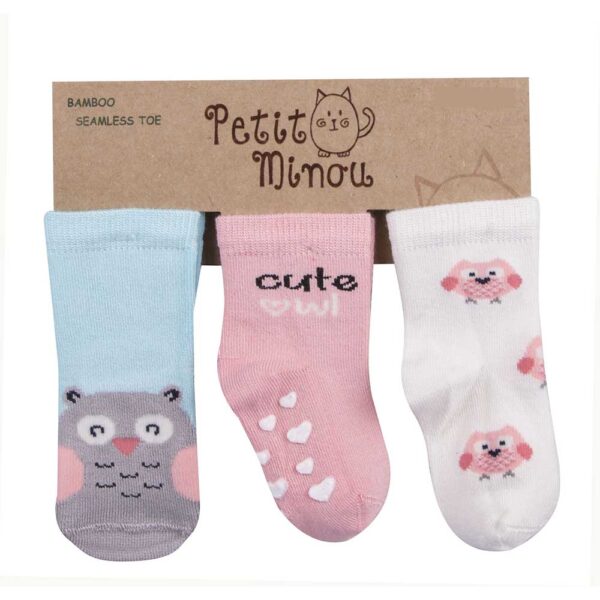 Καλτσάκια Bamboo για Κορίτσι με Antislip Petit Minou Cute Owl 3τεμ