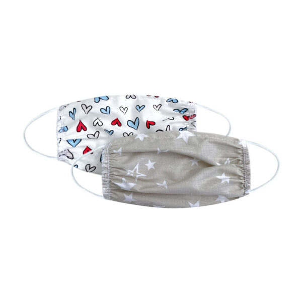 Βαμβακερές Μάσκες Προστασίας  Hearts & Beige Stars 2 τεμ.15cm