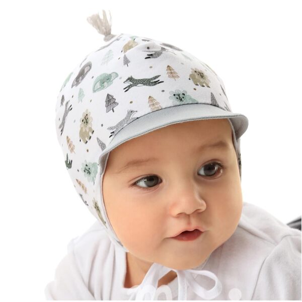 Βρεφικό Σκουφάκι Motherbaby Βαμβακερό με Γείσο Ζωάκια του Δάσους