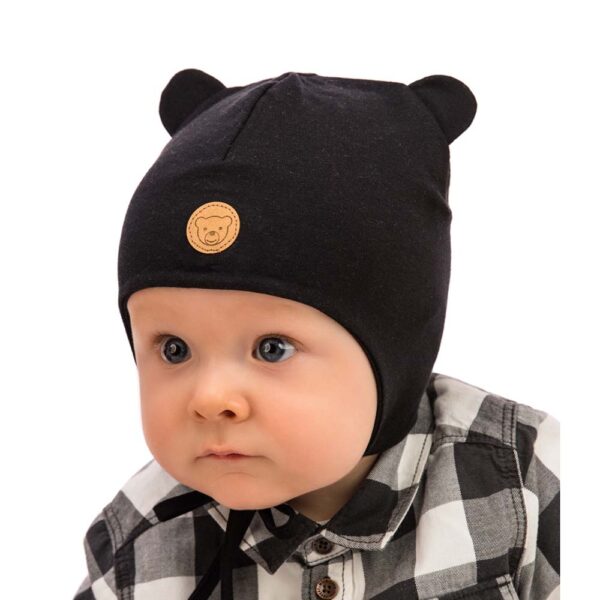 Βρεφικό Σκουφάκι Βαμβακερό Μαύρο Αρκουδάκι