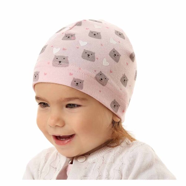 Βρεφικό Σκουφάκι Βαμβακερό Bear and Hearts Pink