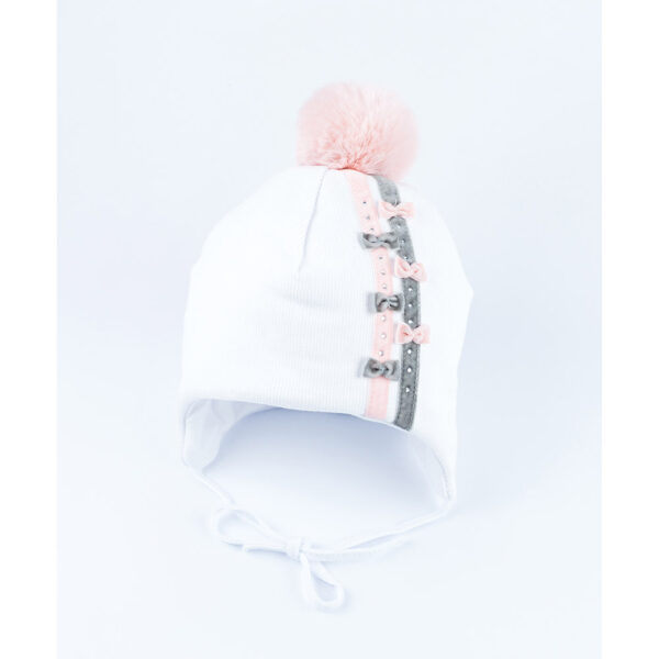 Βρεφικό Σκουφάκι με Επένδυση Λευκό με Φιογκάκια