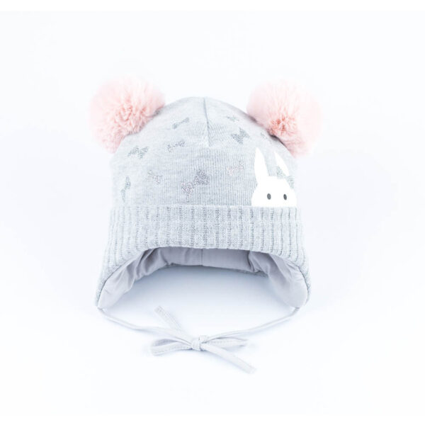 Βρεφικό Σκουφάκι με Επένδυση Λαγουδάκι Γκρι