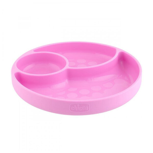 Πιάτο Σιλικόνης Chicco με Χωρίσματα Ροζ 12μ+