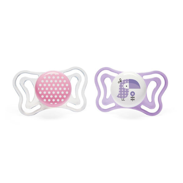 Πιπίλα Chicco Physio Light  Πελεκάνος Μωβ και Πουά Ροζ 2-6 μηνών (2τεμ.)