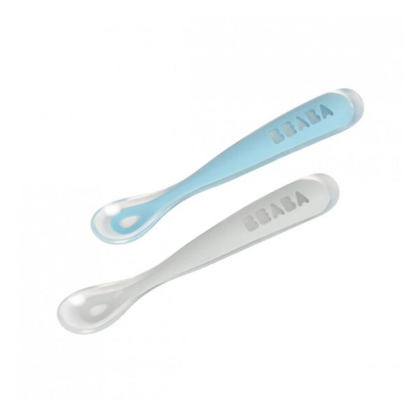 Σετ Κουτάλια Σιλικόνης με Θήκη Beaba Blue Grey 2 τεμ.