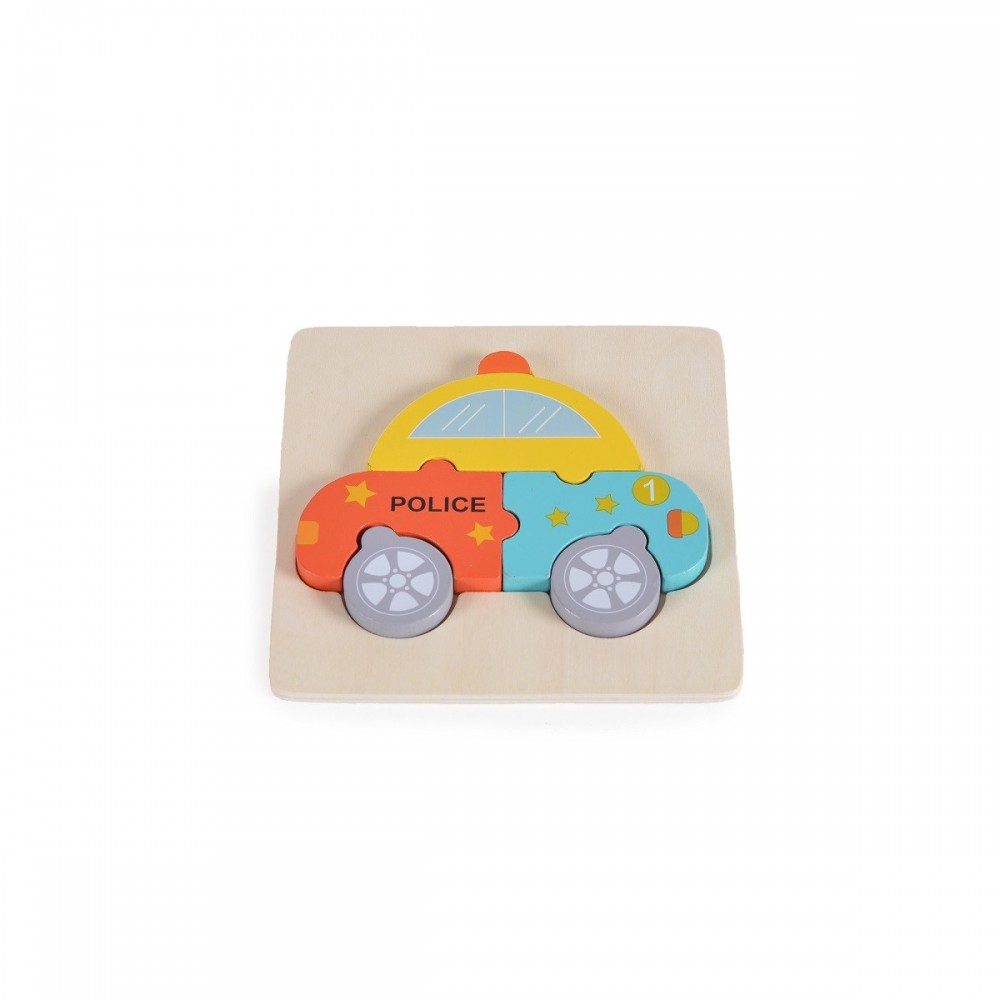 Ξύλινο Παζλ Moni Toys 033 Police Car Chunky Wooden Puzzle 12μηνών+ (6τεμ) |  Mother Baby
