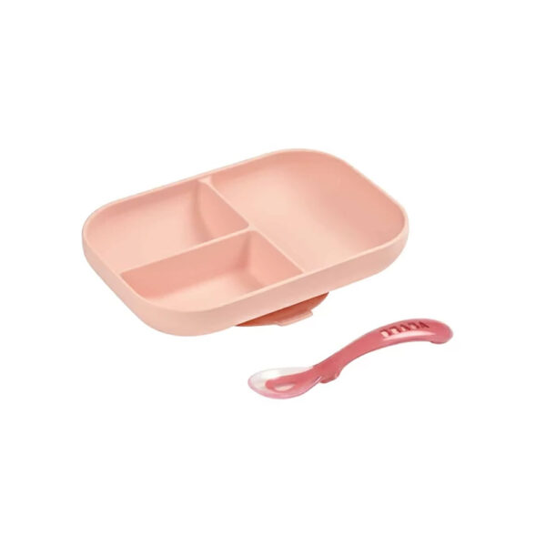Εκπαιδευτικό Πιάτο απο Σιλικόνη με Χωρίσματα Beaba Pink 2 τεμ.