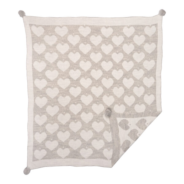 Κουβέρτα Αγκαλιάς Υφαντή Motherbaby Γκρι Καρδούλα 90x80