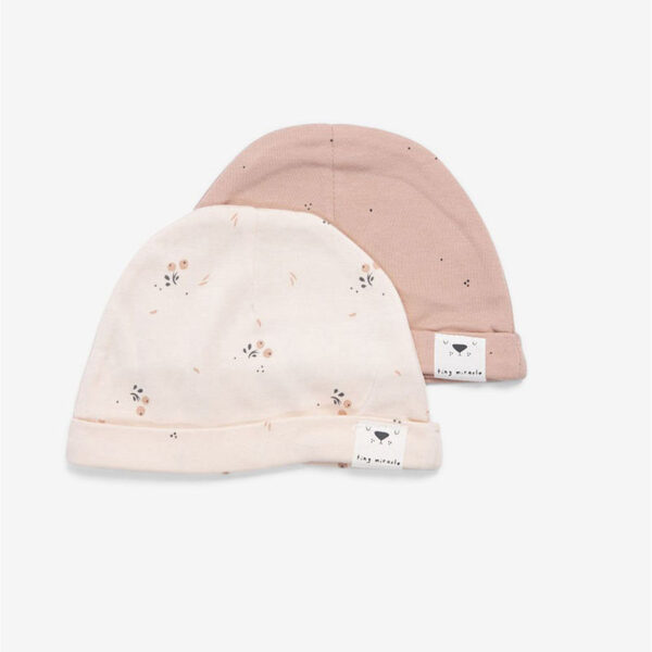 Minene Σκουφάκια Newborn Hats  Olive Pink (0-3) Σετ 2 τεμ