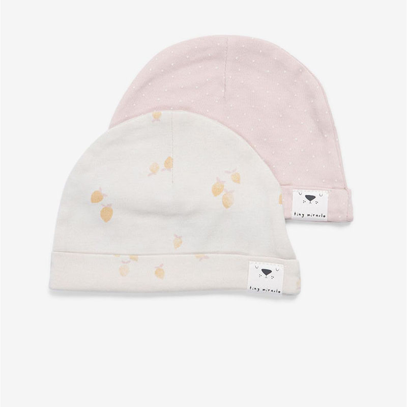 Minene Σκουφάκια Newborn Hats Pink/Lemon (0-3) Σετ 2 τεμ | Mother Baby