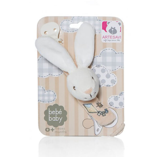 Κουδουνίστρα Κουνελάκι Artesavi με Κλιπ Πιπίλας Μπεζ 0m+