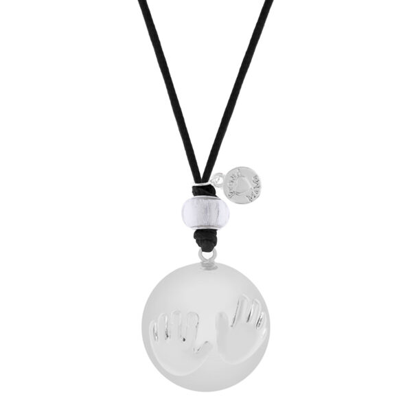 Proud Mama Babybell Μενταγιόν SIlver Hands Μαύρο Κορδόνι