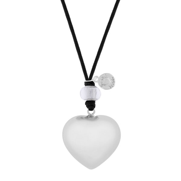 Proud Mama Babybell Μενταγιόν Silver Heart Μαύρο Κορδόνι