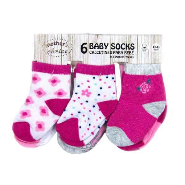 Καλτσάκια Motherbaby Pink Flowers Σετ 6 τεμ.