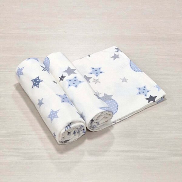 Πάνες Αγκαλιάς Φανελένιες Βαμβακερές Αστέρι Φεγγάρι Μπλε Σετ 2 τεμ