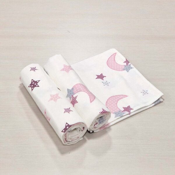 Πάνες Αγκαλιάς Φανελένιες Βαμβακερές Αστέρι Φεγγάρι Ροζ  Σετ 2 τεμ