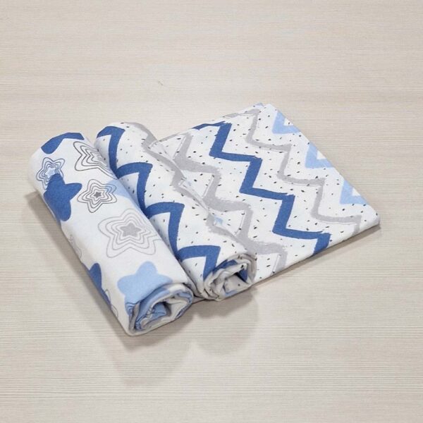 Πάνες Αγκαλιάς Φανελένιες Βαμβακερές Ζικ Ζακ Μπλε Σετ 2 τεμ