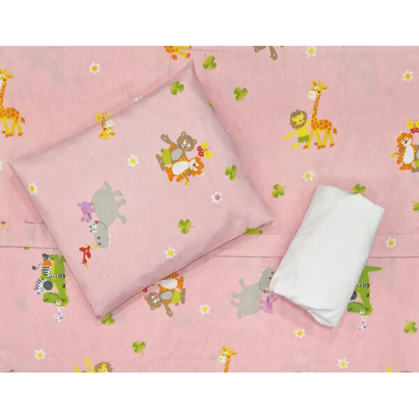 Φανελένια Σετ Σεντόνια Κούνιας, Ροζ 3 τεμ.