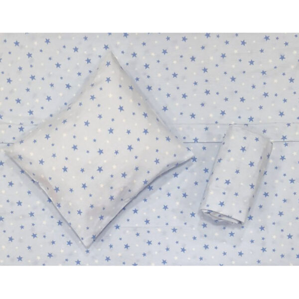 Φανελένια Σετ Σεντόνια Κούνιας Αστεράκια Σιέλ 3 τεμ.