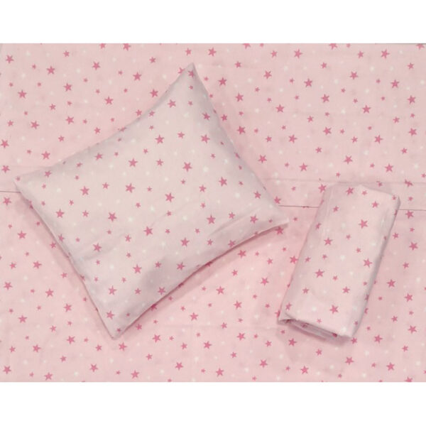 Φανελένια Σετ Σεντόνια Κούνιας Αστεράκια Ροζ 3 τεμ.